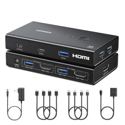 UGREEN 2-In-1 HDMI KVM Switch 4 USB Ports 4K@60Hz–Black